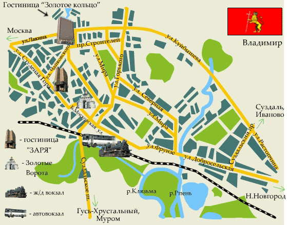 Показать карту суздаля. Карта Владимира с достопримечательностями.